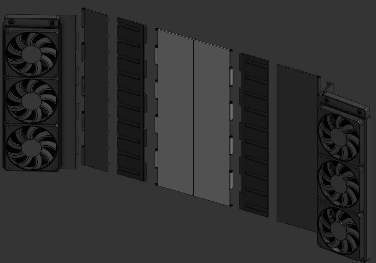 Exploded: the wings, frames, inner sections and backplate