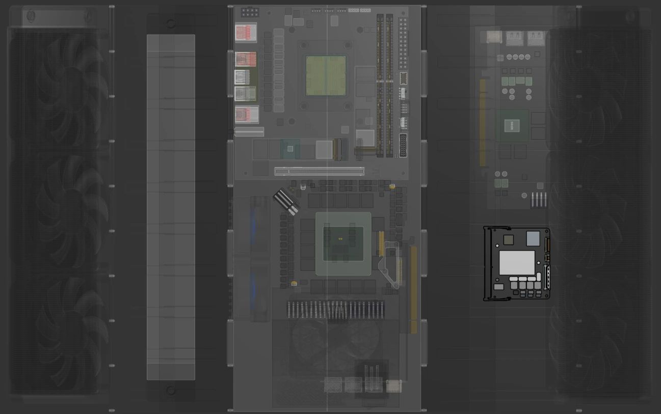 The LattePanda Mu Ultra from above, with the rest of the case transparent