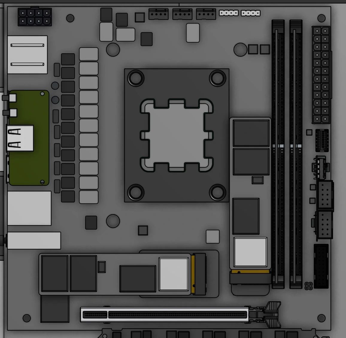 The Mini-ITX motherboard, close up