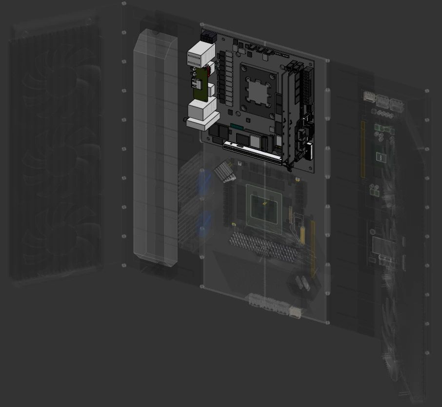 The motherboard, with the rest of the case transparent
