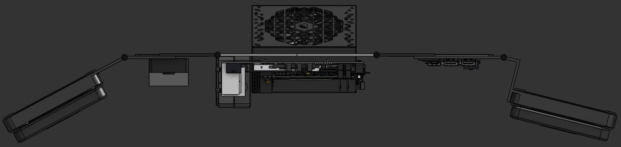 The case open, end view