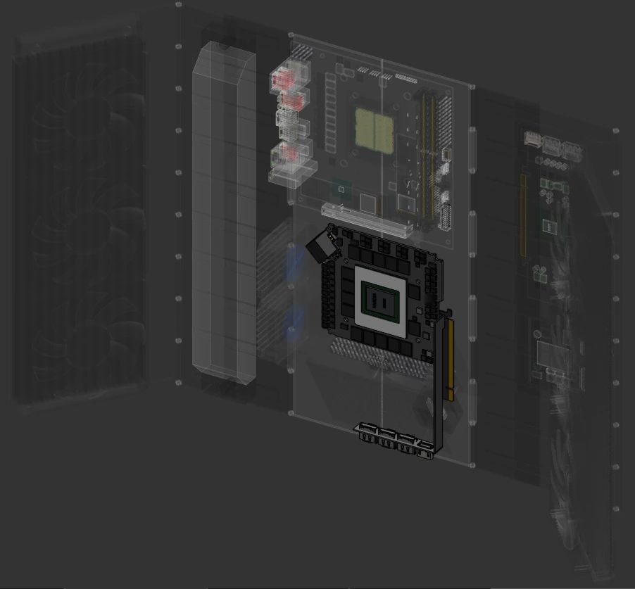The RTX 5090, with the rest of the case transparent