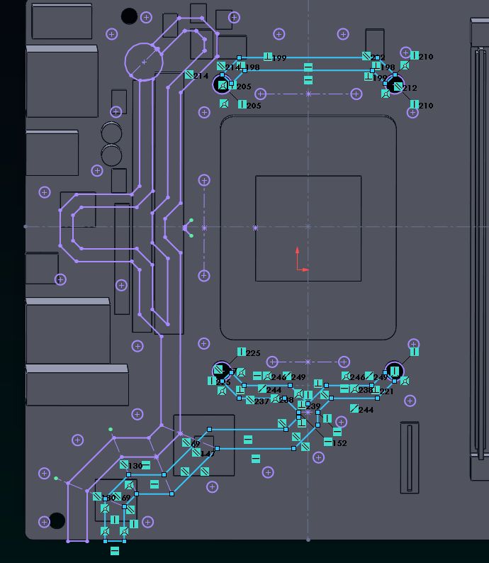 The CPU monoblock's channel sketch in SolidWorks