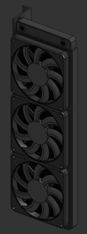 One wing with its radiator and fans, isometric