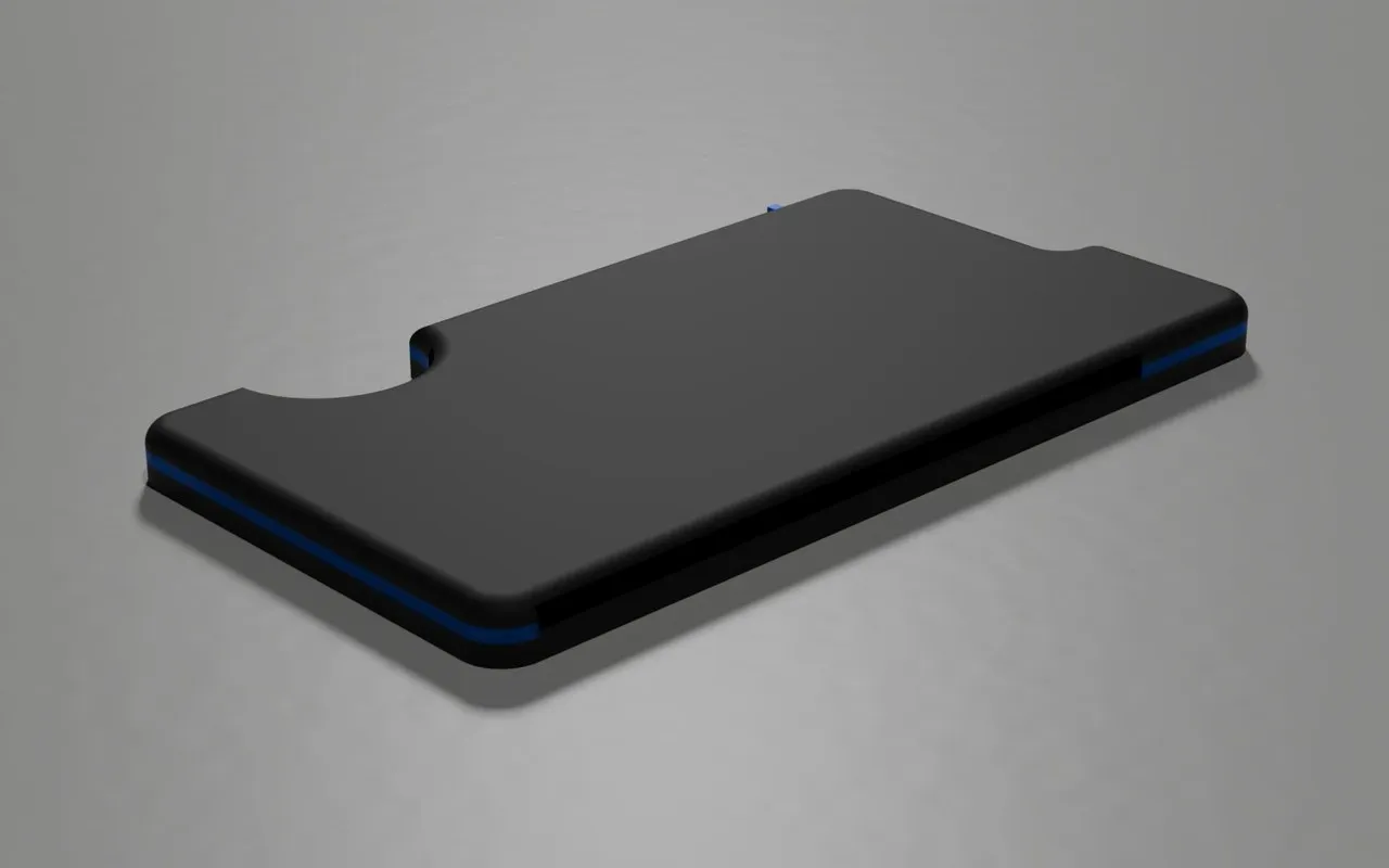 The final MagWallet design from the back, along its long edge.